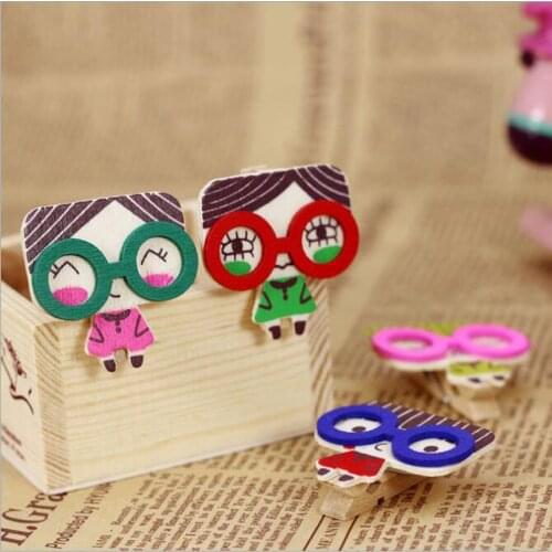 20packs/lot Korean Cute Glasses girl bookmark Gift Wooden Mini photo Clip Bag Paper clips school stationery wholesale G231