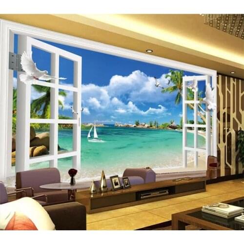 Beibehang Custom wallpaper papel de parede 3d photo murals living room bedroom window sea landscape sofa background wall paper