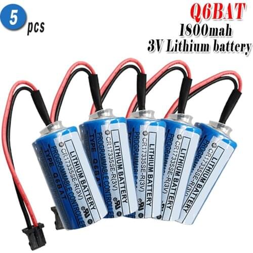5pcs 3V 1800mAh Q6BAT CR17335 ER2/3A PLC Lithium Battery With Plug For Mitsubishi backup power CR17335SE-R Industrial Battery