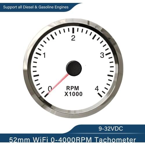 52mm WiFi Tachometer 0-8000RPM Programmable Gauge for Generator Car Boat Diesel Gasoline Engine 12/24V Yellow/White Backlight