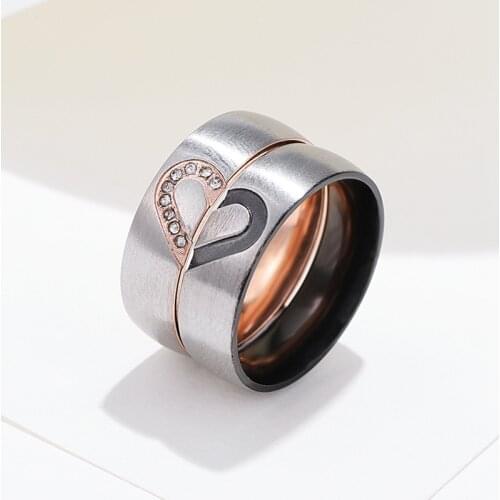 6mm Stainless Steel Heart Ring for Wedding Gold Silver Color Couple Rings New Design Romantic Lover Jewelry for Gift WC022