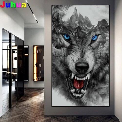 Wolf Head 5D DIY Square/Round Diamond Painting Cross Stitch abstract Mountain Diamond Embroidery gift mosiac Home Decor
