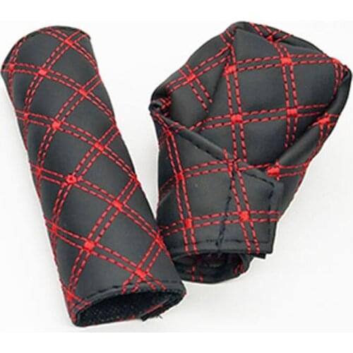 Car Faux Leather Gear Shift Knob Cover Hand Brake Cover Sleeve 2 in 1 Set for Peugeot 206 207 208 301 307 308 407 2008 3008 4008