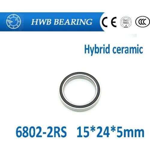 Free shippng 2Pcs 6802 2RS Si3N4 Ceramic Ball Bearing Rubber Sealed 61802 Bike Parts 15x24x5mm 6802 rs