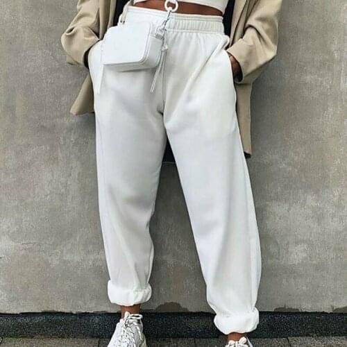 Cofekate Cargo Pants Women Elastic Wide Leg Trousers Female Soft Joggers Sports Drawstring Streetwear Woman Sweatpants