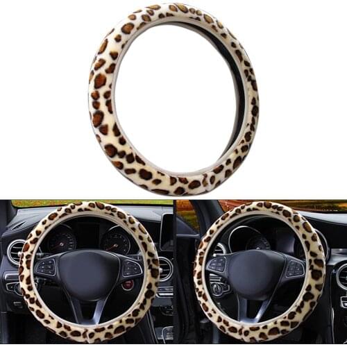 Leopard Print Plush Elastic Section Steering Wheel Cover DIY Car Steering Wheel Cover Car Interior Accessories