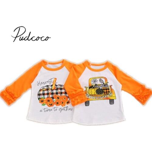 Infant Kids Baby Girl’s Fashion Long-sleeved T-shirt Cartoon Pumpkin Car Pattern Korean Round Neck Pullover Top
