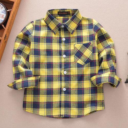 Children Long Sleeve Shirt Turn-down Collar Plaid Girl Shirts For Boys Fashion 100% Cotton Kids Cool Clothes 2-12 Years