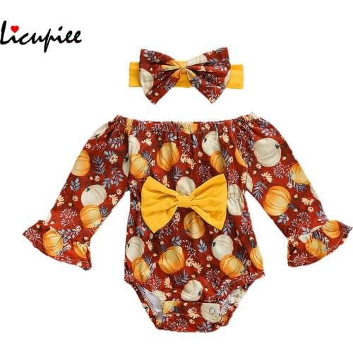 Baby Romper with Headband Print Floral Print Boat Neck Long Flared Sleeve Jumpsuit Headwear 0-24 Months