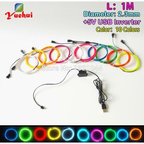 Hot DC-5V USB steady on driver 1M 10 colors available EL Wire Glowing Tube Flexible Neon Light Rope tape For Wedding Decor
