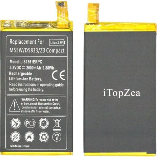 ITopZea 10pcs/lot 2600mAh 9.88Wh LIS1561ERPC Replacement Li-Polymer Battery For Z 3 Z3c Z3 Mini Compact M55W D5833 D5803 SO-02G