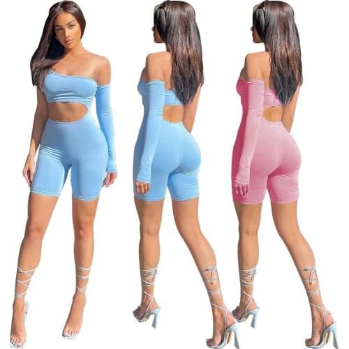 Jumpsuit Woman Summer 2021Blue Cute Fashion Casual Sports Slim Fit Shorts Jump Suit