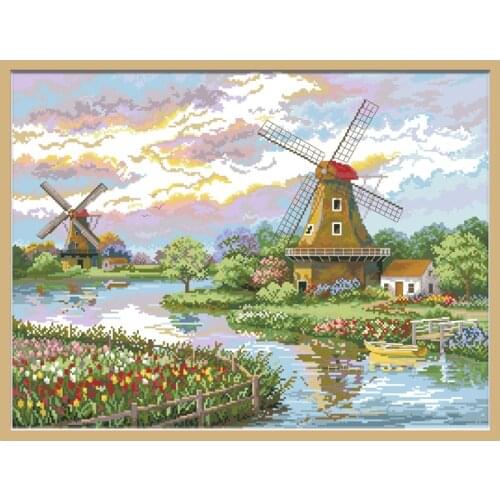 Beautiful Riverside Stamped Cross Stitch Patterns Embroidery Kits Printed Fabric 11CT 14CT DIY Handmade Needlework Set Paintings