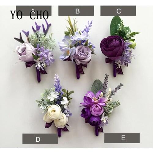 YO CHO Beautiful Bride Wrist Corsage Bracelet Bridesmaid Sisters Hand Flowers Marry Man Party Prom Temperament Purple Tea Rose