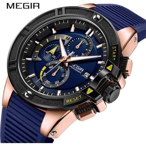MEGIR Mens Watch Military Sports Quartz Watches Silicone Strap Chronograph Waterproof Wrist Watch Top Brand Relogio Masculino