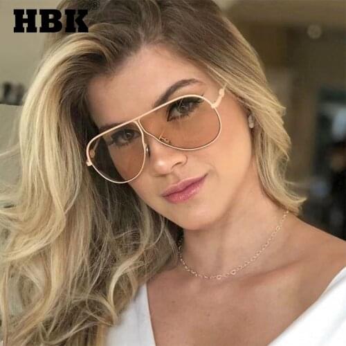 HBK Fashion Womens 2021 New Pilot Sunglasses Men Oversized Big Gold Frame Brand Design Travel Driving UV400 Eyewear