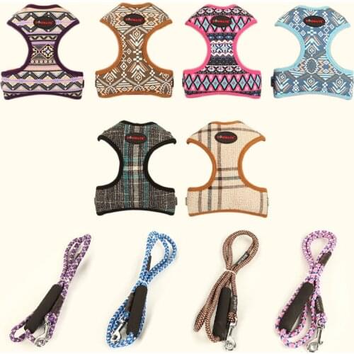 Pet Dog Harness Leash For Small Dogs Puppy Poodles Chihuahua Pet Nylon Vest for Yorkshire Soft Printed Dog Product 6 Colors SML