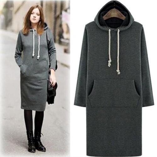 New 2020 Autumn Winter Women Long Hoodie Dress Plus Size XS-5XL 6XL Pullover Casual Warm Hoodies Long Sweatshirt Hooded Dress