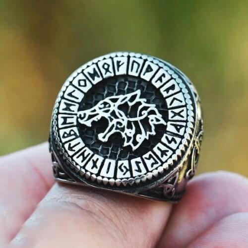 Onlysda Men 316L stainless steel norse Viking odins wolf rune vantage ring Halloween Accessories Anillo Hombre Bijoux OSR271