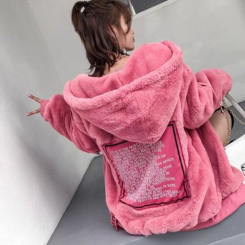 Autumn Winter Coat Women Faux Mink Fur Pullover Loose Casual Warm Hoodies Ladies Fleece Flannel Pullover Female Sweatshirt Pink