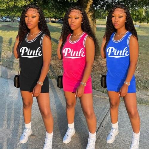 VAZN 2021 INS Wind Letter Sleeveless Sport Running Elegant Mini Party Dresses Sexy Club Birthday Women Elegant Fashion Dress