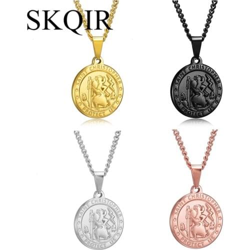 Saint Christopher Carrying Jesus Across River Pendant Rose Gold Color Black Necklace Bible Christian Gift Women Jewelry Amulets