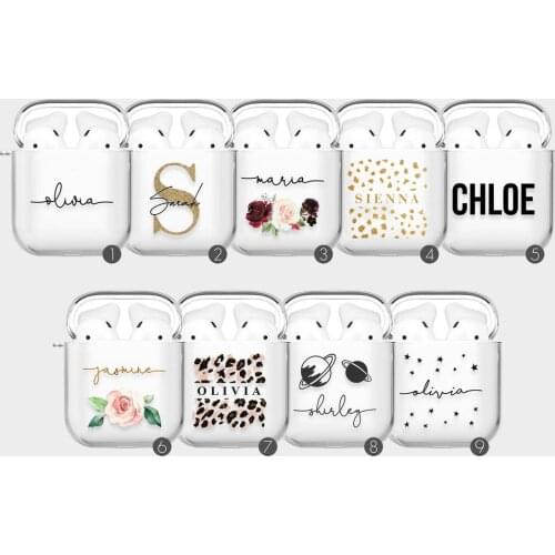 PERSONALISED initials name Monogram Clear Cases For Apple Airpods 1 2 Earphone Bluetooth Wireless Cover For Airpods 2 1 Coque