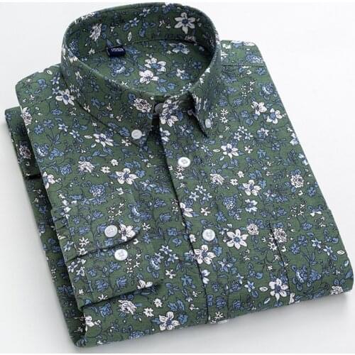 Fashion Autumn New Shirts for Men Printed Floral 100% Cotton Oxford High Quality Soft Casaul Retro Trend Slim Camisas Big Size47