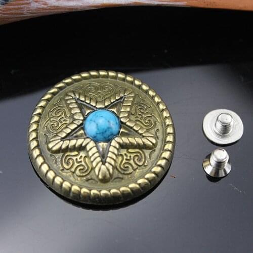 DIY leather craft vintage bronze color turquoise inlay wallet belt decoration five piont star screws button 20pcs/lot 25mm dia