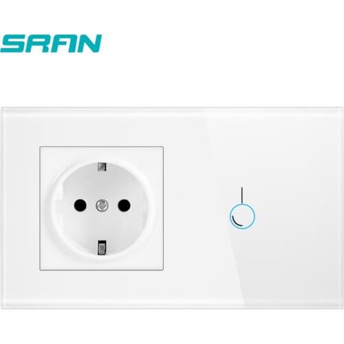 SRAN Touch sensor Switch with socket crystal glass panel 170~250V 16A 146*86 wall Socket with Light Switch 1Gang 1way