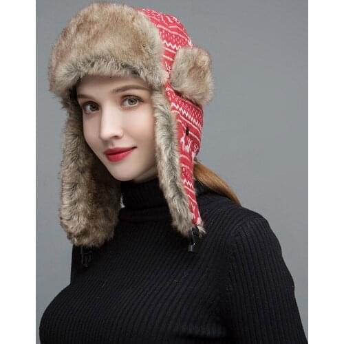 NH Women Fur Hats Winter Thick Warm Ears Faux Fur Russian Ushanka Hat Fashion Knitted Bomber Caps Reindeer New Arrival MZW031