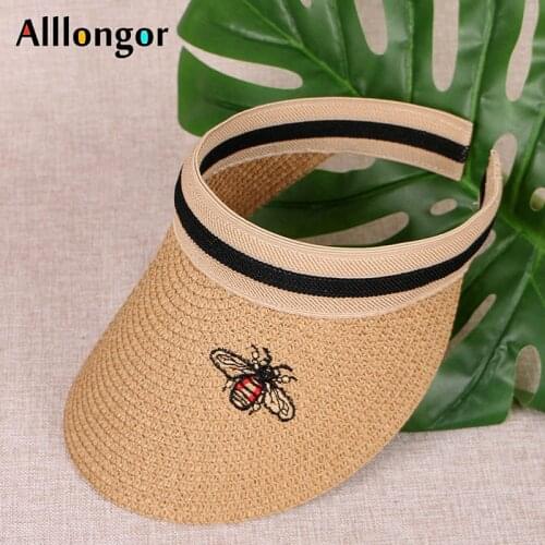 Summer Sunhats 2020 Bee Print Embroidery Visors Straw Beach Hat Women Chapeu Feminino Viseras De Mujer Sun Visor Sun cap