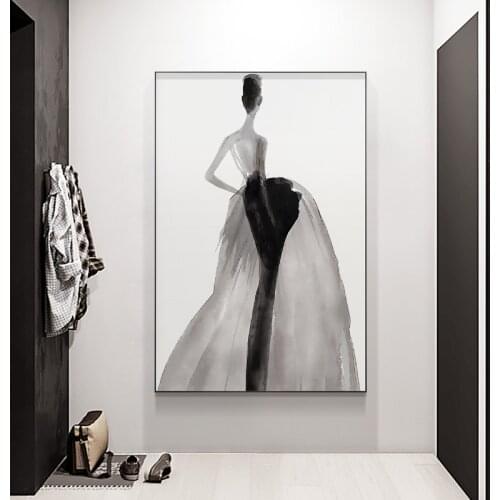 Modern Ink Girl Graceful Posture Canvas Art Poster Fashion Figure Painting Wall Picture for Living Room Bedroom Aisle Home Decor
