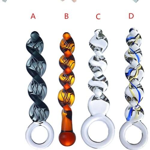 Glass Sex Toys Crystal Threaded Rotating Penis Female Male Masturbation Anal Plug