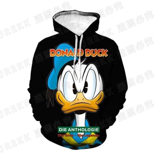Disney Cartoon Anime Donald Duck Men Sweatshirt Casual Spring 3D Printed Women Hoodies Streetwear Boy Girl Kids Tracksuit