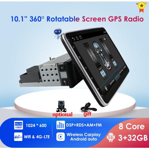 Rotatable 1 Din Android 10 Car Radio Universal Car Multimedia Player For Dvd Player WiFi GPS Navigation Bluetooth 4G Internet PC