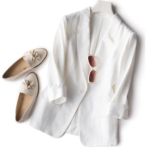 Spring Autumn Women All-match Loose Japanese Style Brief Comfortable Breathable Linen White Blazers Coats