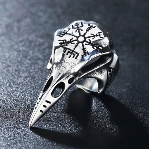 Vintage Vegvisir Crow Skull Men Ring Punk Gothic 316L Stainless Steel Biker Rings For Men Nordic Viking Amulet Jewelry Wholesale