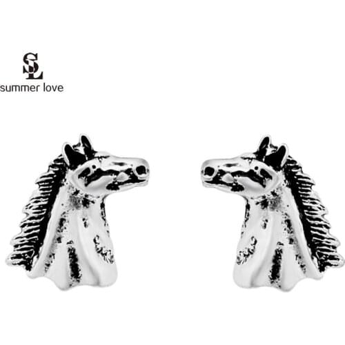 2020 vintage silver color animal earings horse shape stud earrings small earrings bijoux femme retro jewelry