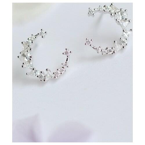 New Hot Fashion 925 Sterling Silver Crystal Moon Earrings for Women Girls Gift Fashion Statement Jewelry