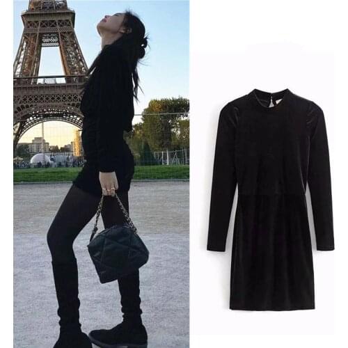 Kpop Korean Celebrity same streetwear Black Velvet Backless dress Women sexy bodycon Mini Dress Lady soiree Party O-Neck dresses