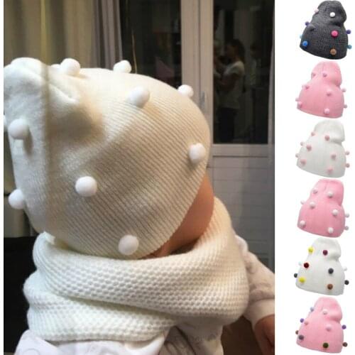 2020 Winter Caps Children Pure Color Fashion Lovely Keeping Warm And Knitted Wool Hat Hairball For Girls Boys Warm Cap