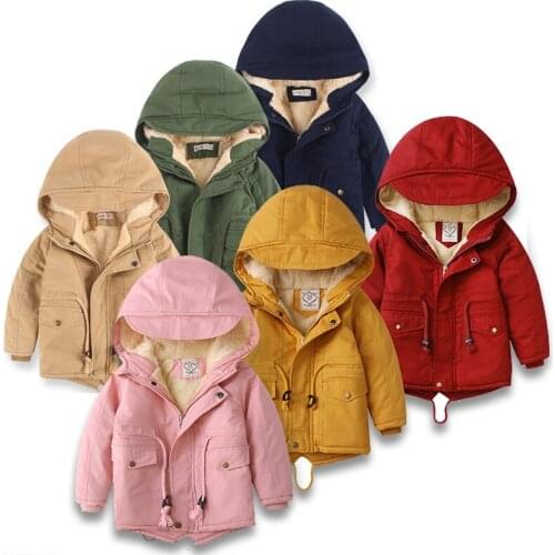 Boys' and girls' Winter Fleece Jacket hooded warm windbreaker swallow tail boys' Plush thickened cotton windbreaker babys coat