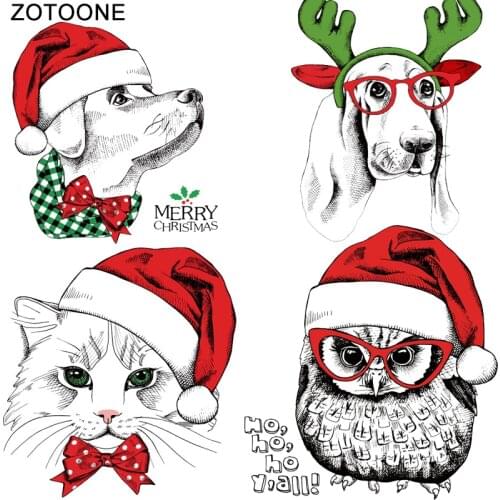 ZOTOONE Heat Transfers Iron on Patches for Clothing DIY Appliques A-level Washable Merry Christmas Animal Cat Clothes Stickers A