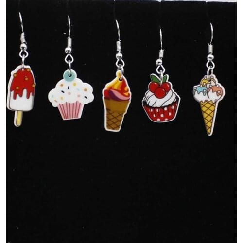 1 pair of ladies children dangle earrings ice cream fake food handmade acrylic earrings
