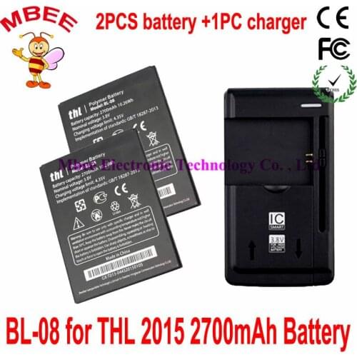 1LOT=1PC Universal Dock Charger +2PCS 2700mAh Original BL-08 THL 2015 Battery Batterie Bateria Accumulator AKKU PIL