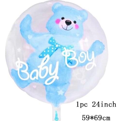1pc 24inch Blue Pink Bubble Bear Aluminum Foil Balloons Birthday 1 Year Old Baby Boy Girl Birthday Party Decorations Kids Toys