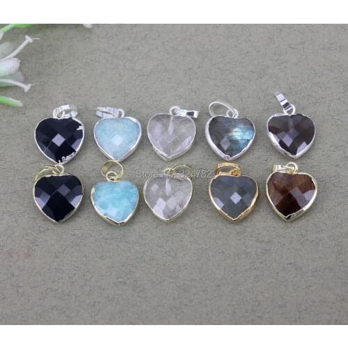 10pcs Natural Quartz Tiger Eye Amazon Labradorite Heart Pendant beads For Making Jewelry