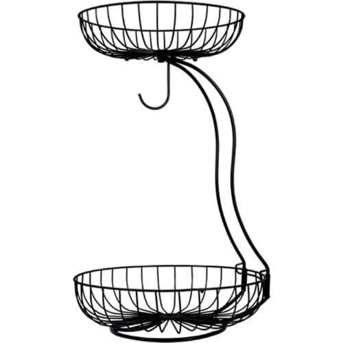 2-Tier Countertop Fruit Basket Bowl with Banana Hanger Home Creative Decoration