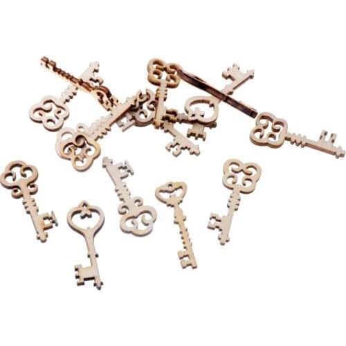 Best Quality 50Pcs Key Flatback Wood Craft Decoration Promotions Scrapbooking Embellishments Mixed Styles Pendants